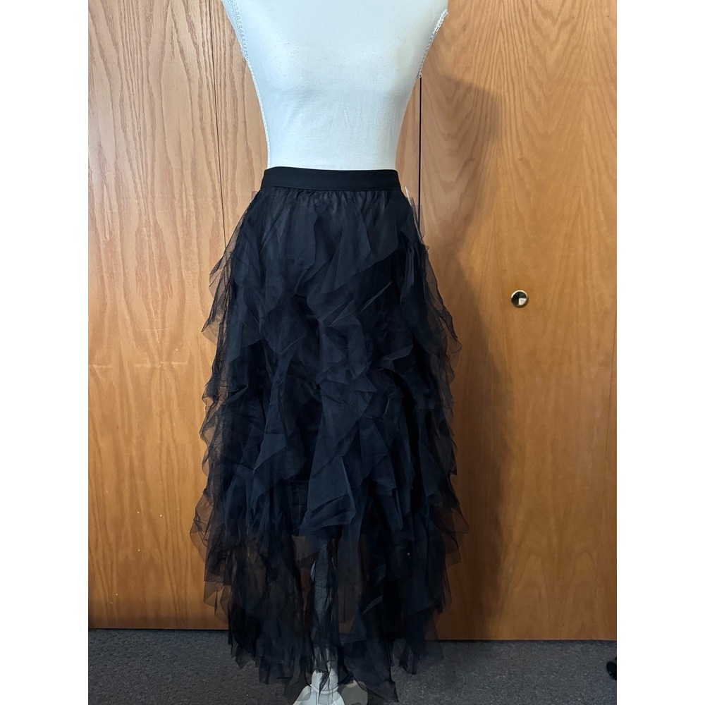 Womens Tulle Tiered Ruffle Maxi Skirt Strapless High Low Mesh Cover Up NWOT - Picture 3 of 10